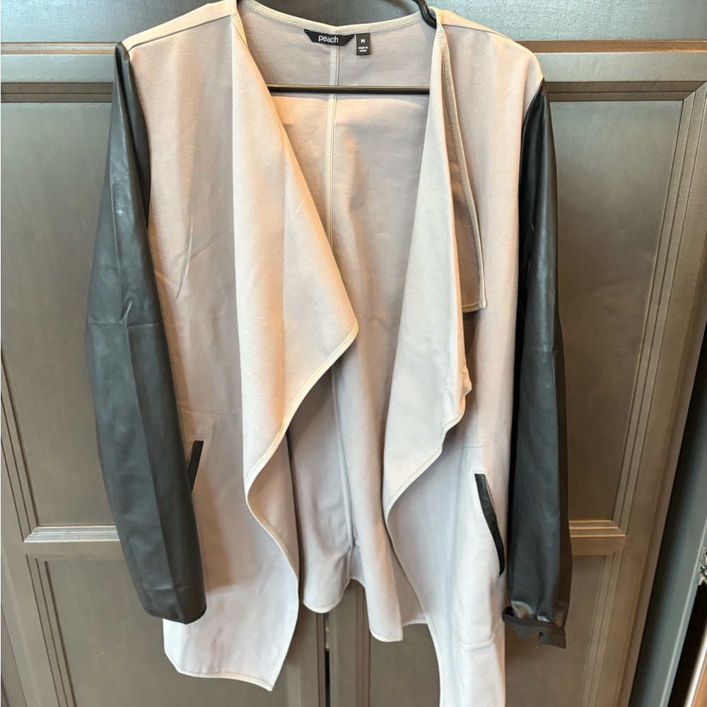 Cream and Black Leather Jacket Minimalist Design